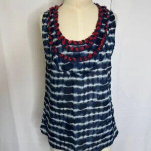 Tory Burch Tie Dye Tassel Tank Top Blue Red Boho Festival Style Size 6